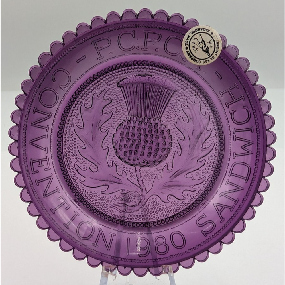 Scottish Thistle Flower Glass Decor Pairpoint Cup Plate Purple PCPCA Convention